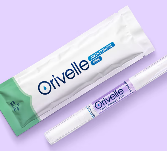 Orivelle Anti Fungal Pen shown next to its pouch packaging